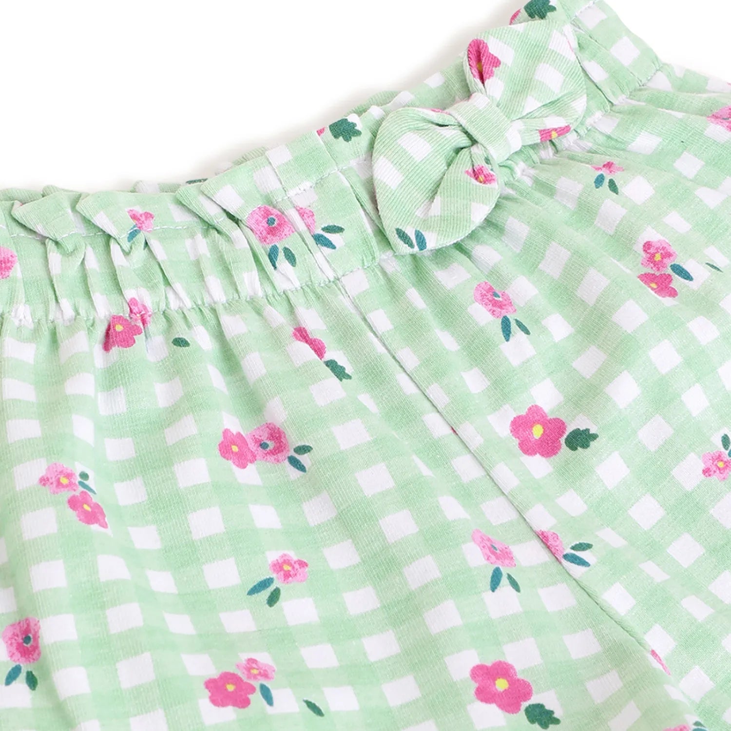 Girls Green Checked Shorts