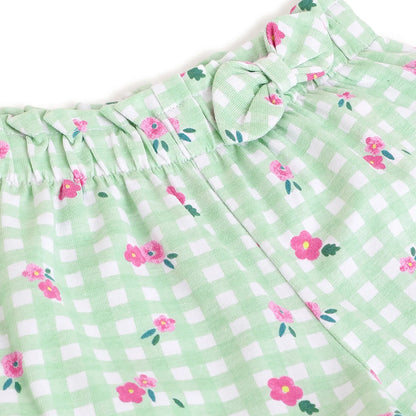 Girls Green Checked Shorts