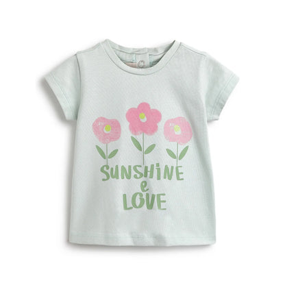 Girls Green Floral Printed T-shirt