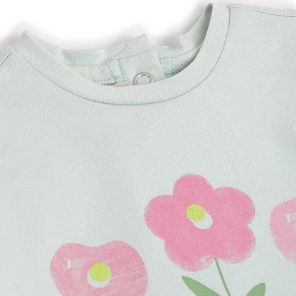 Girls Green Floral Printed T-shirt