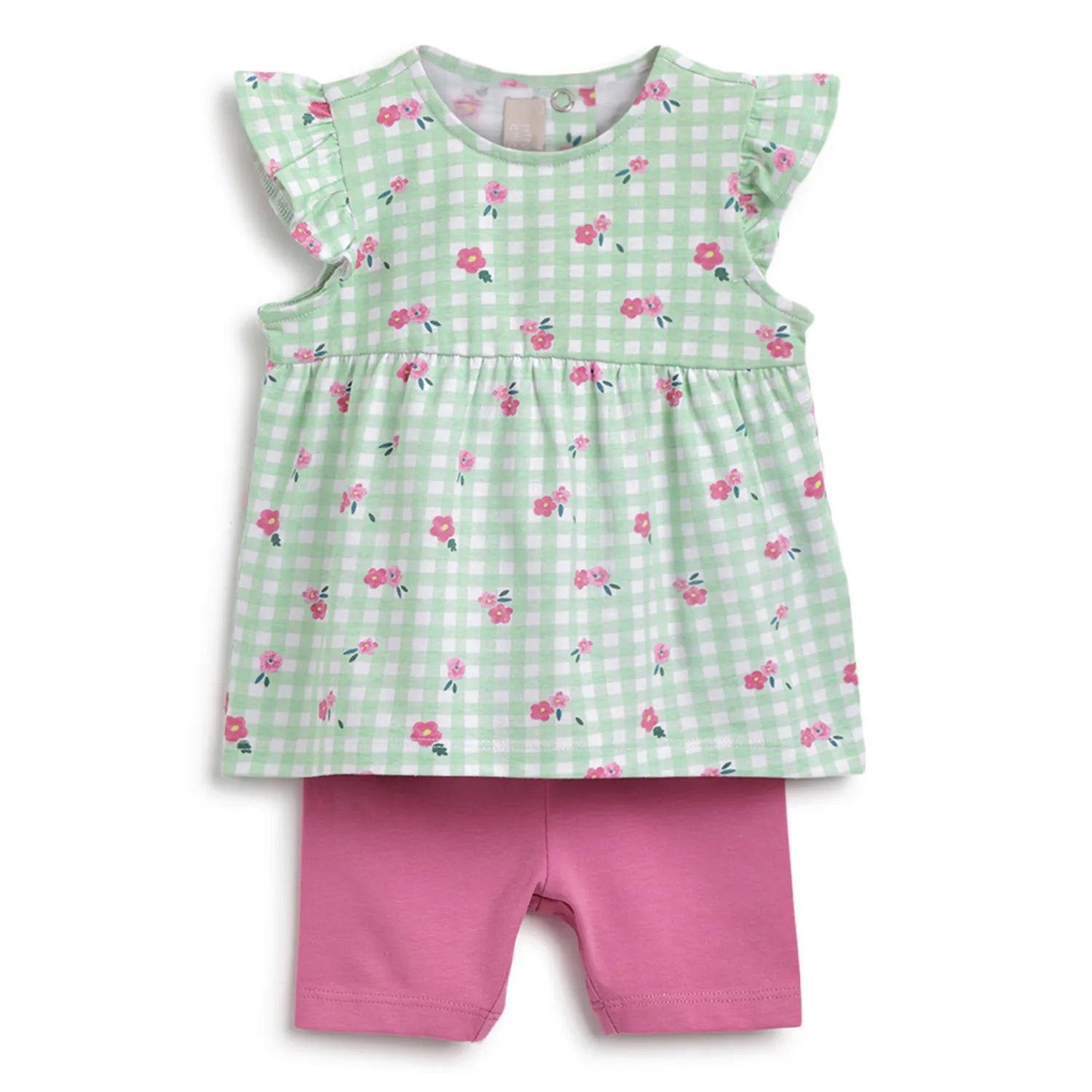 Girls Green Printed Top With Shorts