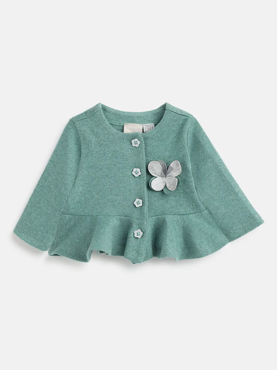 Girls Green Self Design Cardigan