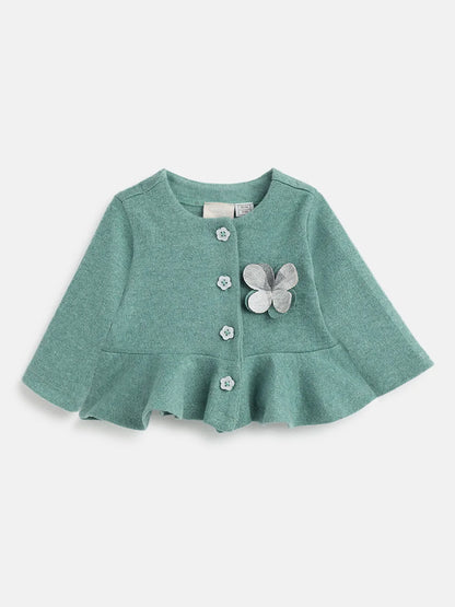 Girls Green Self Design Cardigan