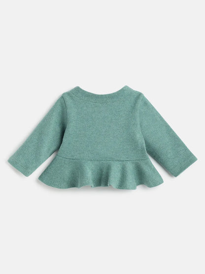 Girls Green Self Design Cardigan