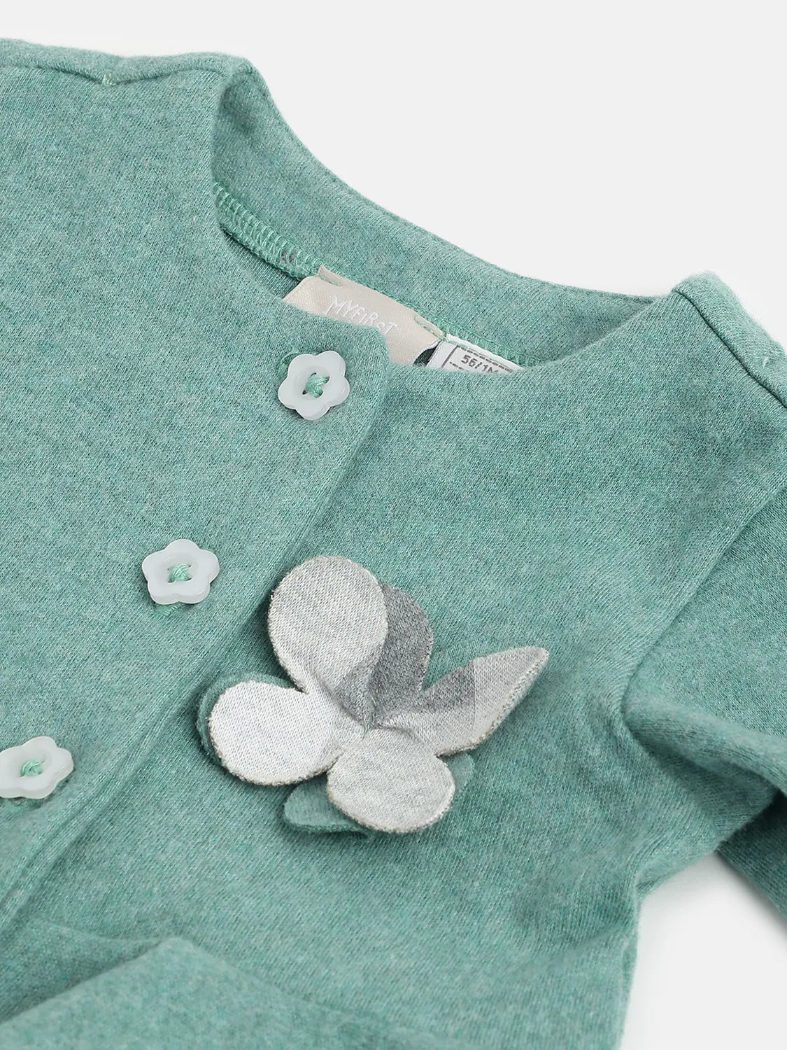 Girls Green Self Design Cardigan