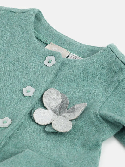 Girls Green Self Design Cardigan