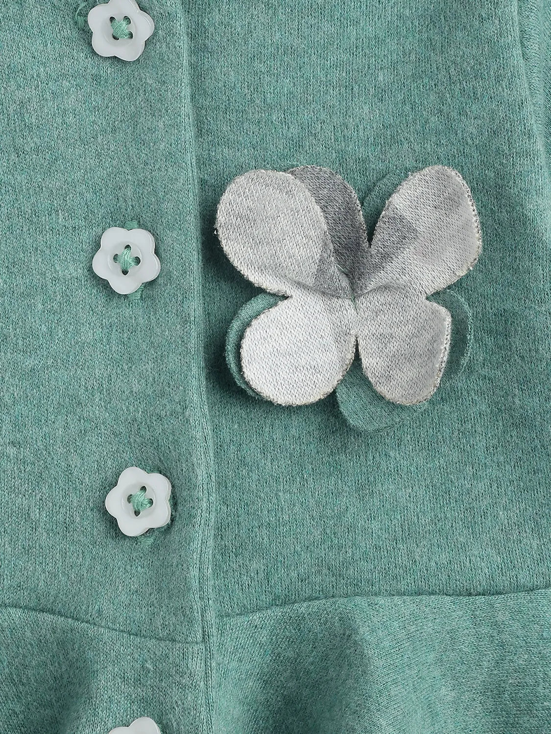 Girls Green Self Design Cardigan