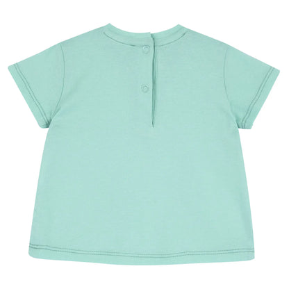 Girls Green Typography Printed T-shirt