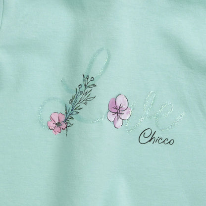 Girls Green Typography Printed T-shirt