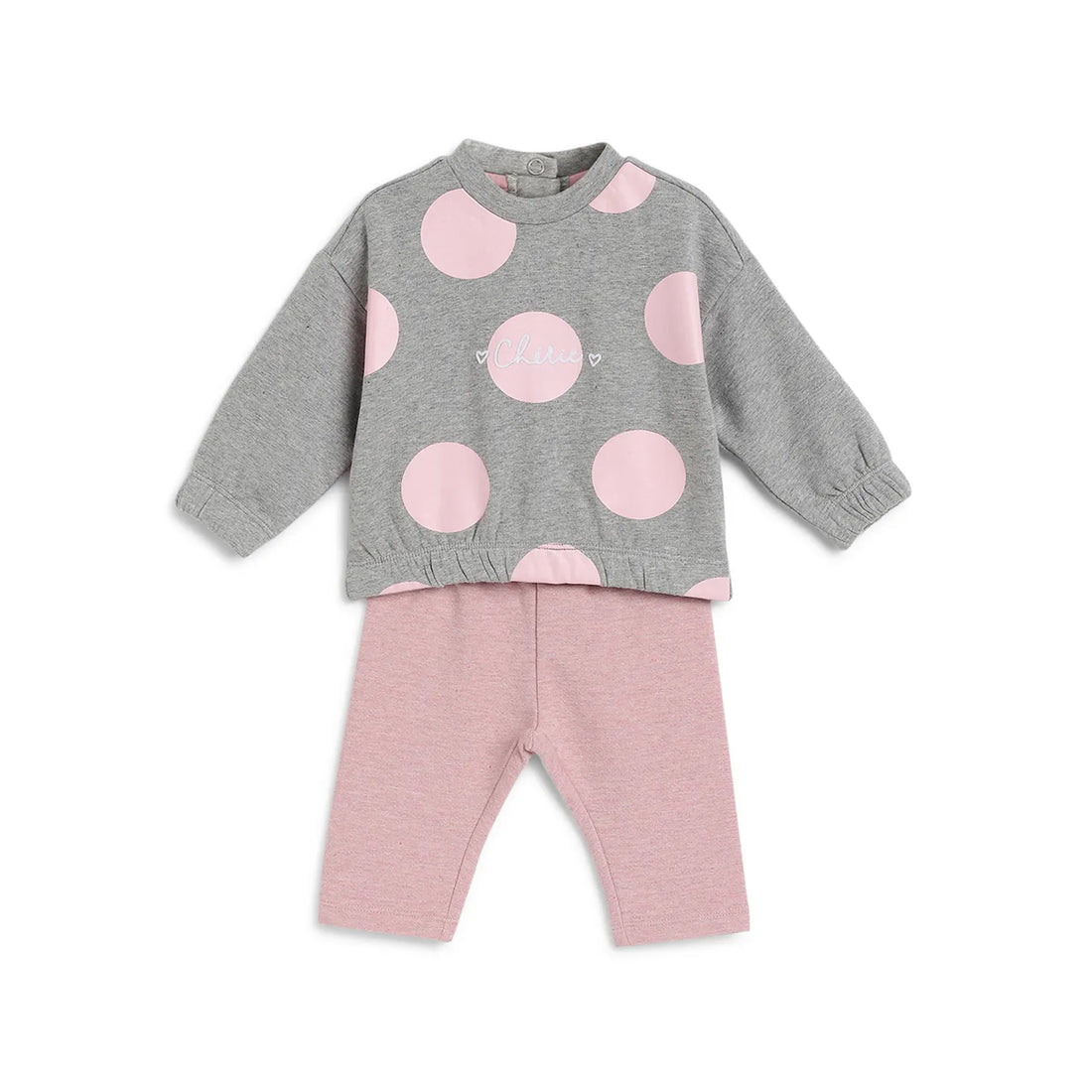 Girls Grey &amp; Pink Printed Sweatshirt With Legging