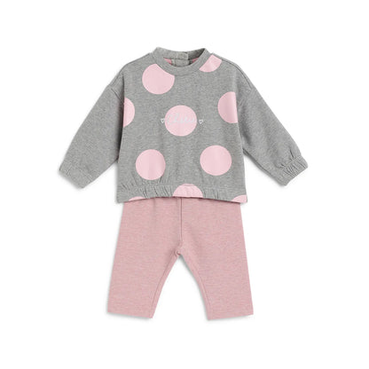 Girls Grey &amp; Pink Printed Sweatshirt With Legging