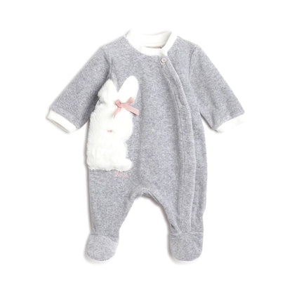 Girls Grey Embroidered Front Opening Babysuit