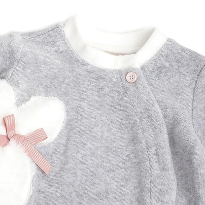 Girls Grey Embroidered Front Opening Babysuit