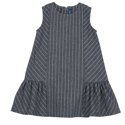 Girls Grey Striped Fit &amp; Flare Dress