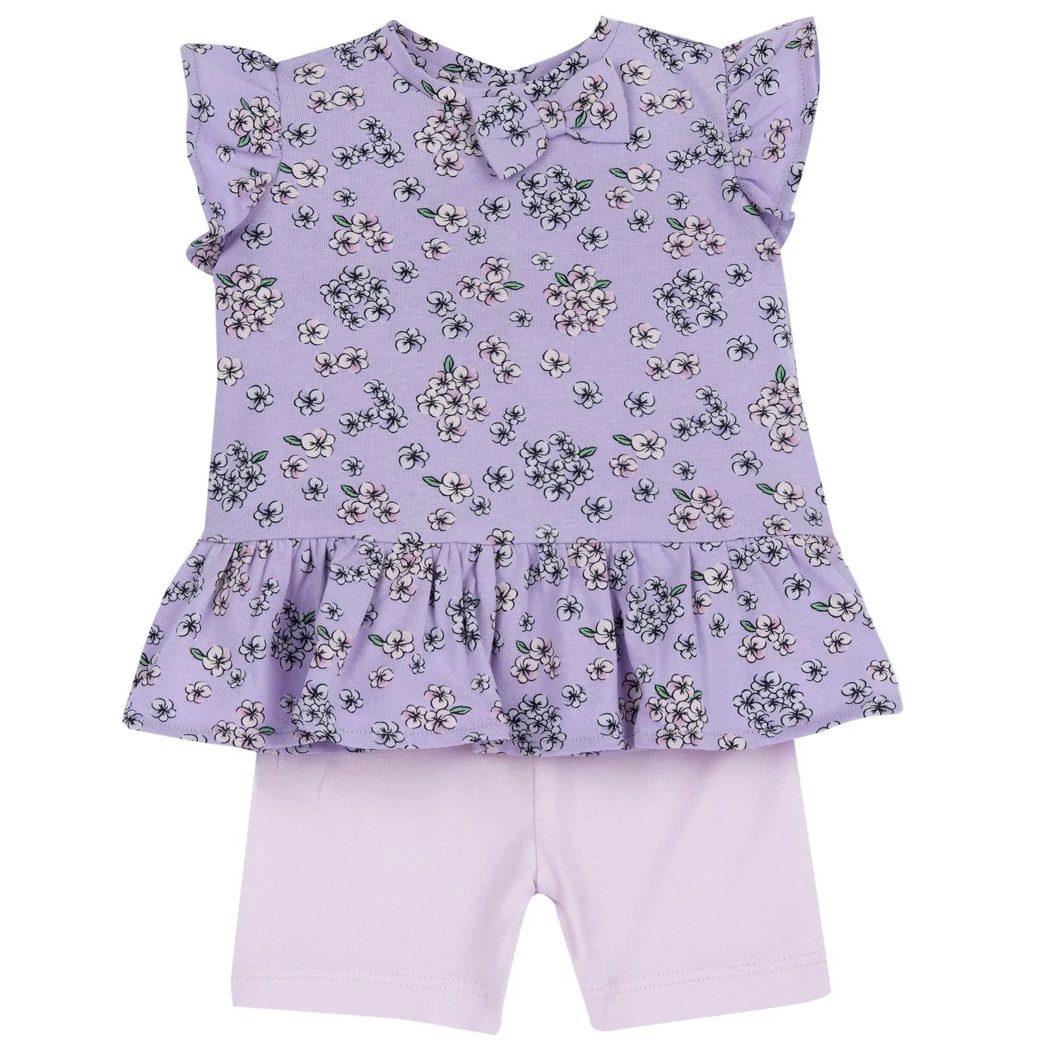 Girls Light Lilac Floral Printed T-Shirt with Shorts