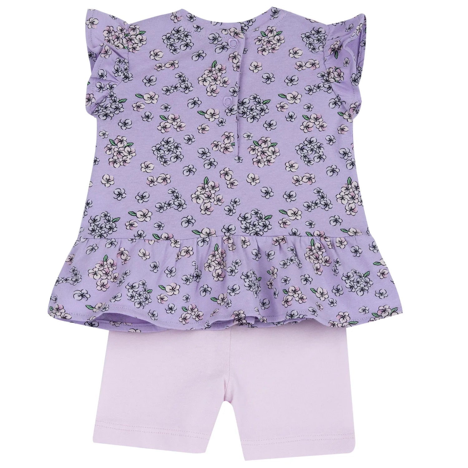 Girls Light Lilac Floral Printed T-Shirt with Shorts
