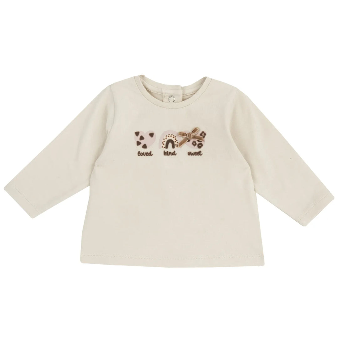 Girls Light Natural Applique Long Sleeve T-shirt