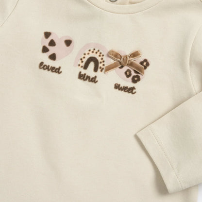 Girls Light Natural Applique Long Sleeve T-shirt