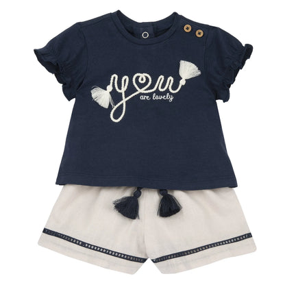Girls Light Natural Embellished T-Shirt with Shorts