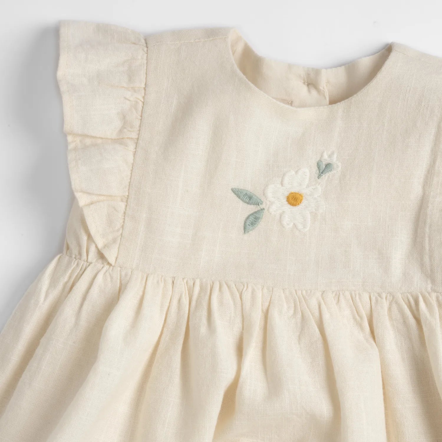 Girls Light Natural Embroidered Dress