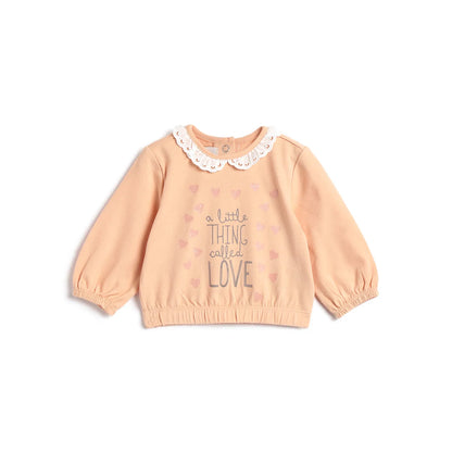 Girls Light Orange Printed T- Shirt