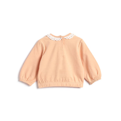 Girls Light Orange Printed T- Shirt