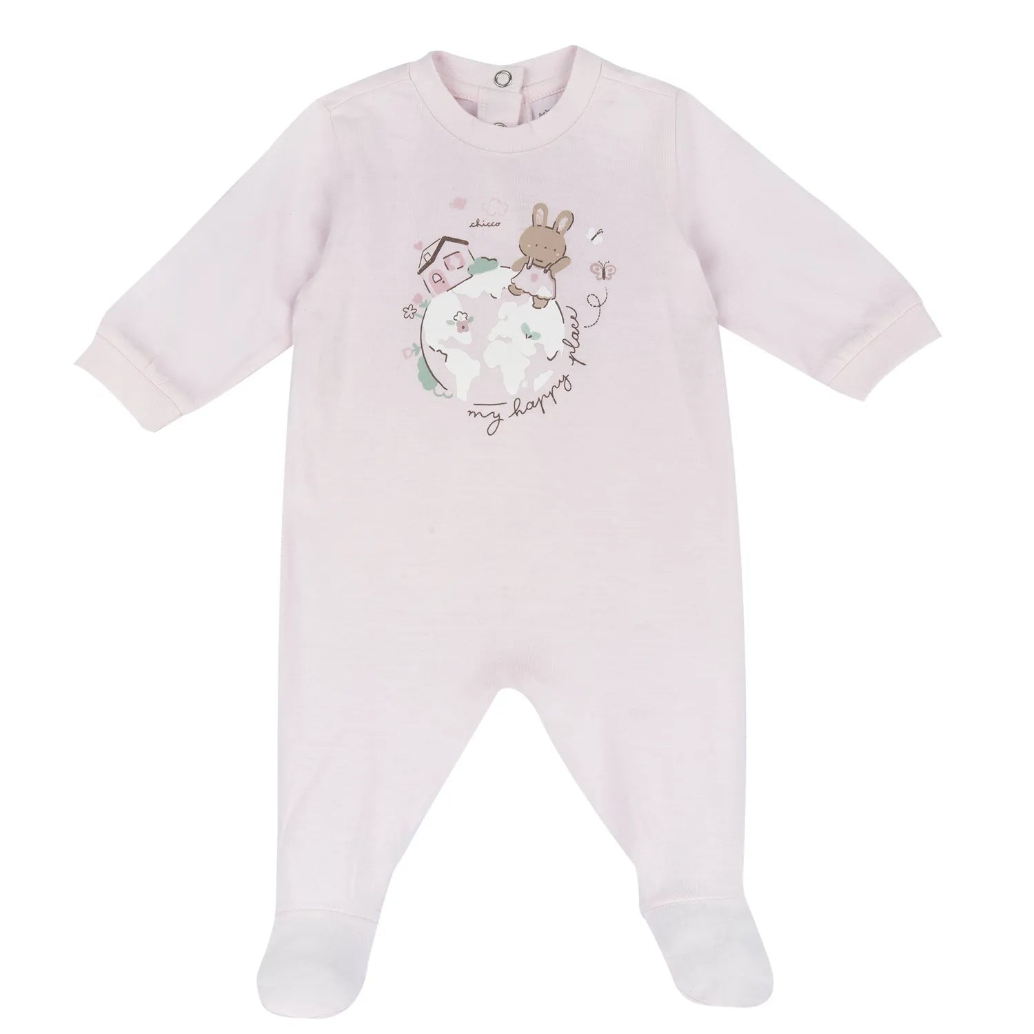 Girls Light Pink Animal Printed Back Opening Babysuit