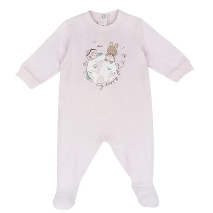 Girls Light Pink Animal Printed Back Opening Babysuit
