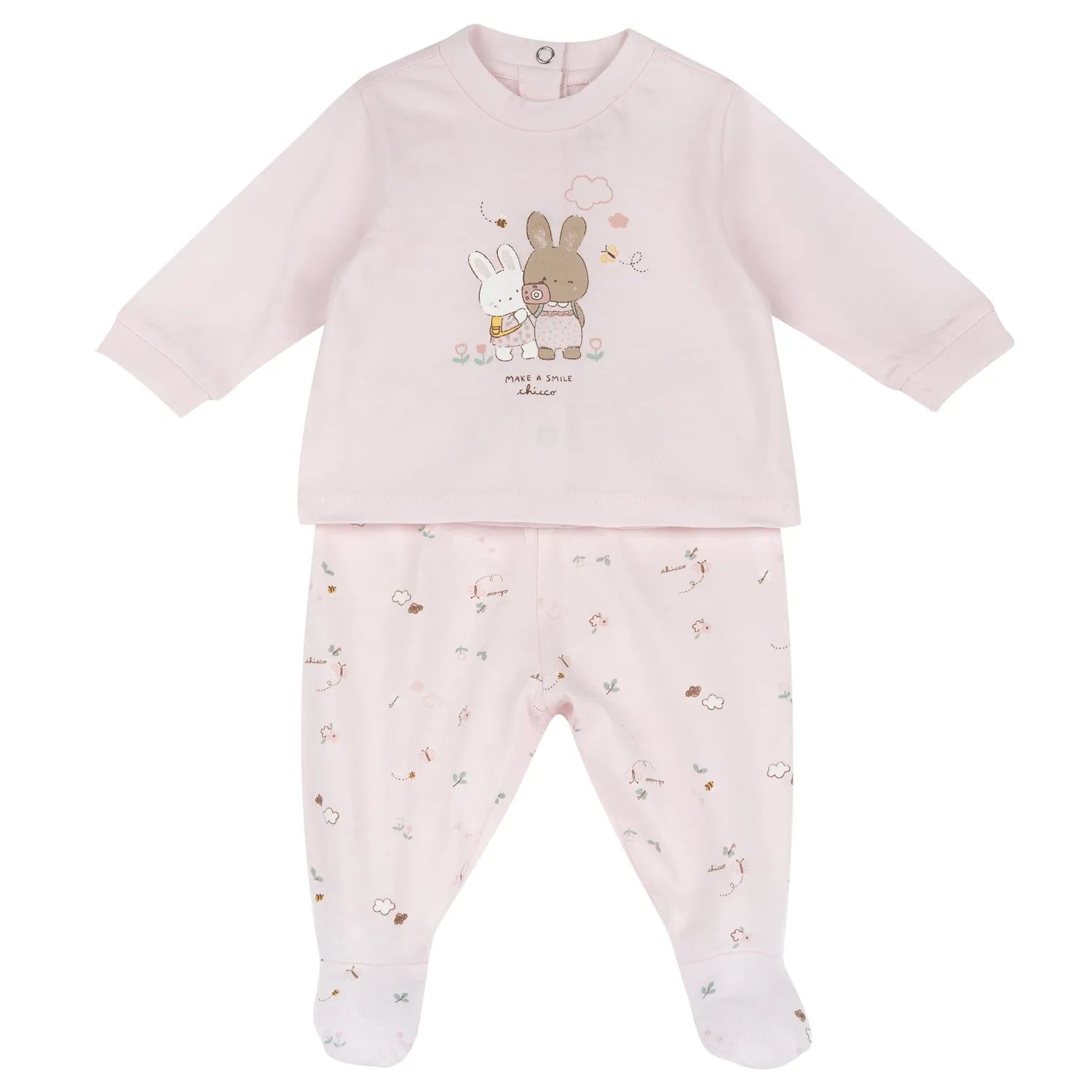 Girls Light Pink Animal Printed Smock with Leggings