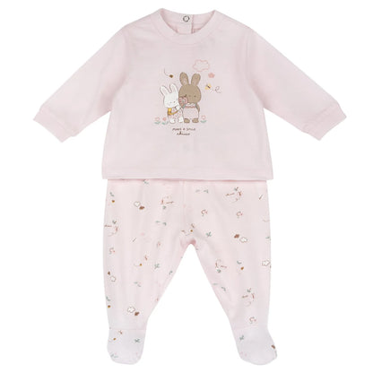 Girls Light Pink Animal Printed Smock with Leggings