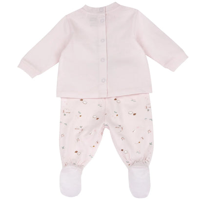Girls Light Pink Animal Printed Smock with Leggings