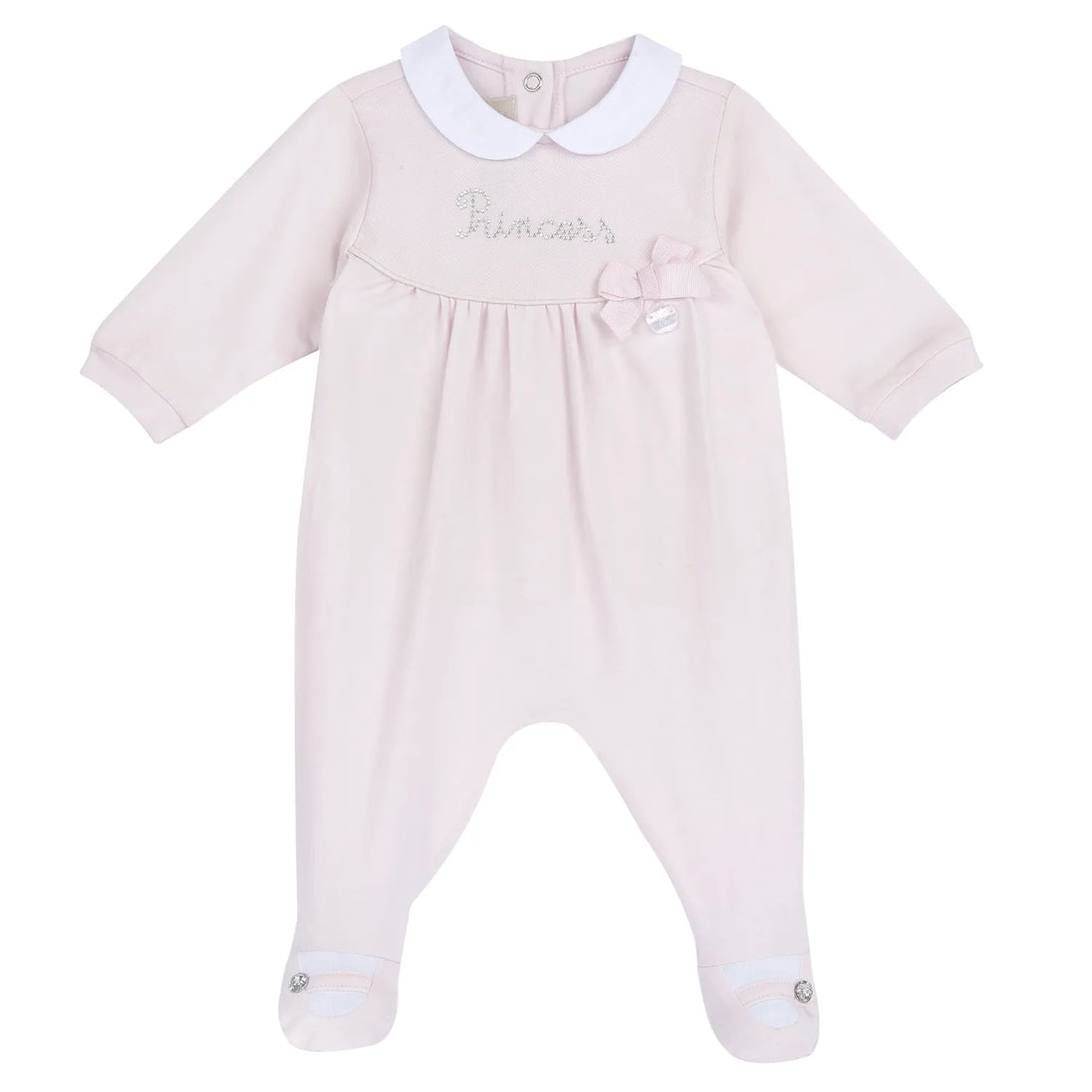 Girls Light Pink Embellished Back Opening Babysuit
