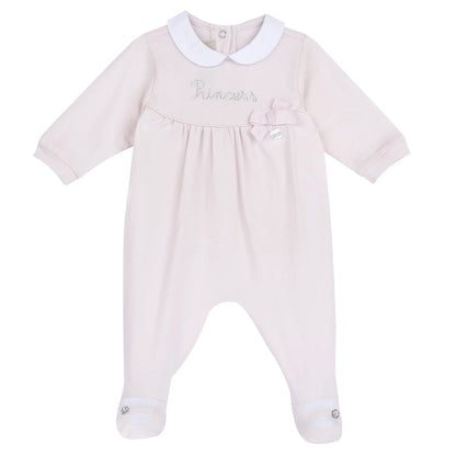 Girls Light Pink Embellished Back Opening Babysuit