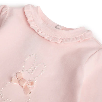 Girls Light Pink Embellished T-shirt