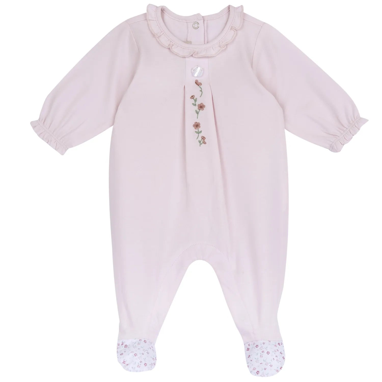 Girls Light Pink Embroidered Back Opening Babysuit