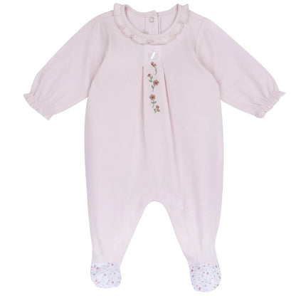 Girls Light Pink Embroidered Back Opening Babysuit