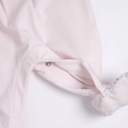 Girls Light Pink Embroidered Back Opening Babysuit