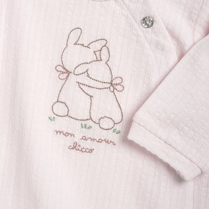 Girls Light Pink Embroidered Front Opening Babysuit