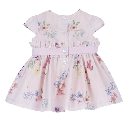 Girls Light Pink Floral Embellished Dress