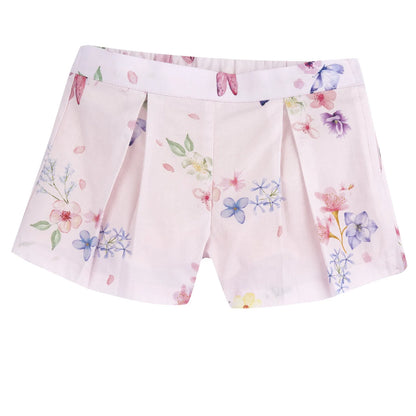 Girls Light Pink Floral Printed Shorts