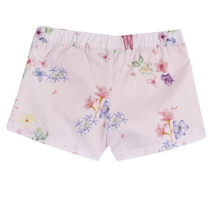 Girls Light Pink Floral Printed Shorts