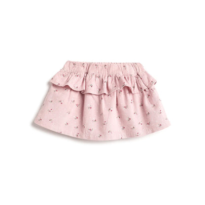 Girls Light Pink Floral Printed Skirt