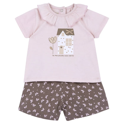 Girls Light Pink Graphic Printed T-Shirt with Shorts