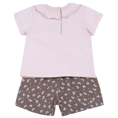 Girls Light Pink Graphic Printed T-Shirt with Shorts