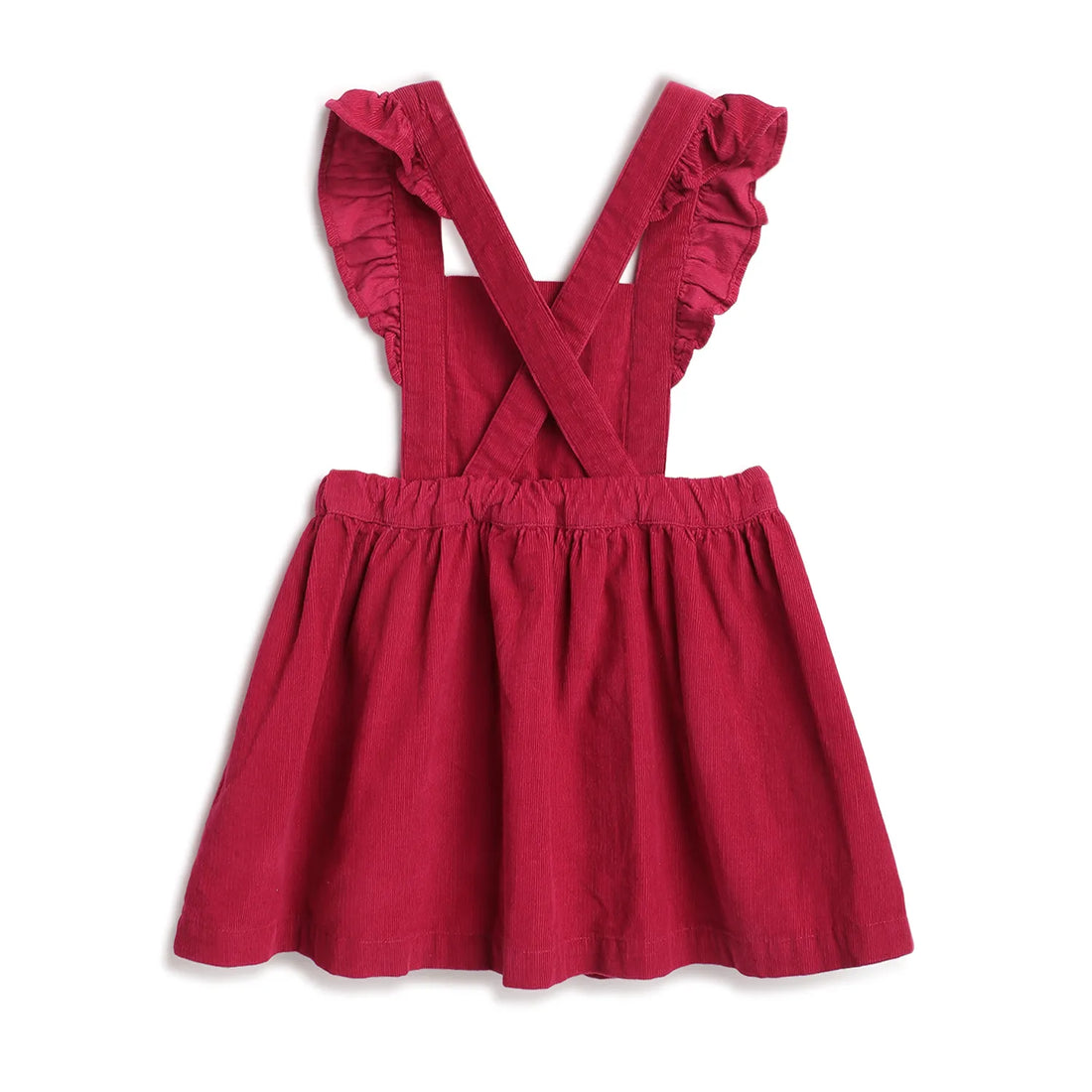 Girls Light Red Solid Overall Skirt