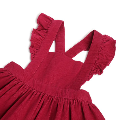 Girls Light Red Solid Overall Skirt