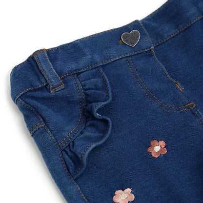 Girls Medium Blue Embroidered Jeans