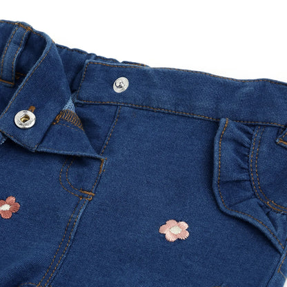 Girls Medium Blue Embroidered Jeans