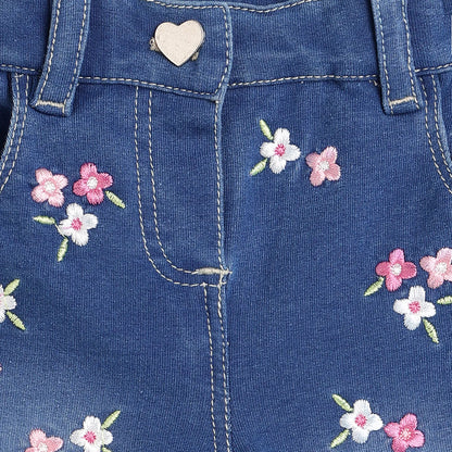 Girls Medium Blue Floral Jeans