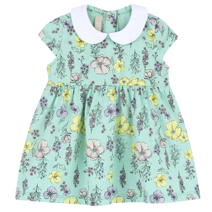 Girls Medium Green Floral Printed Dress